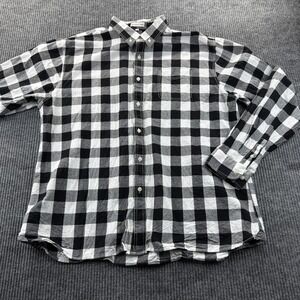 Mocotono Shirt Mens 2XL Black‎ White Buffalo Plaid Button Down Cotton Casual